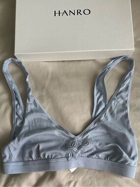 HANRO Pale Blue Soft Bralette with Embroidered Detail
